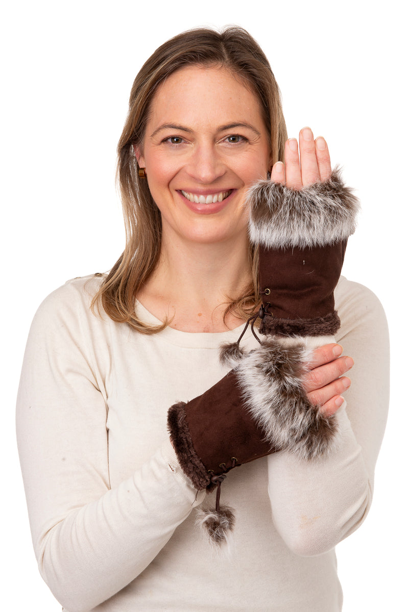 Brown Fingerless Gloves-Fur Lined Mitts – Franchetti Bond