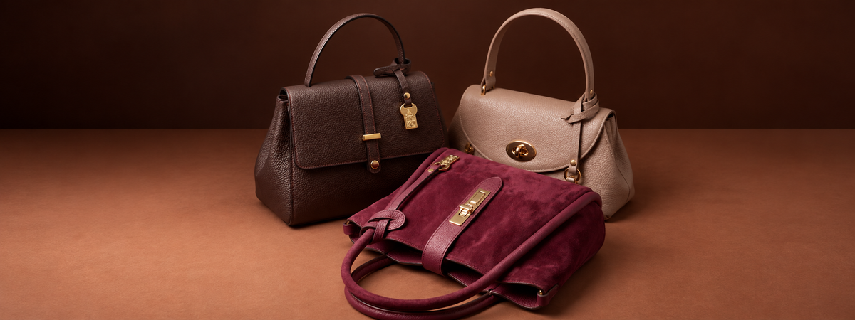 Three Franchetti Bond handbags in warm tones