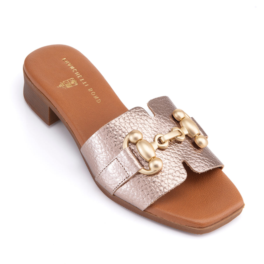 Dora Metallic Pewter Leather Snaffle Slider