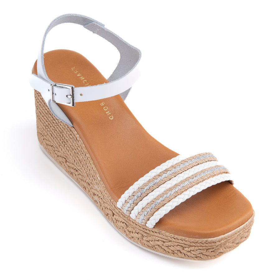Cindy White & Beige Wedge Sandal