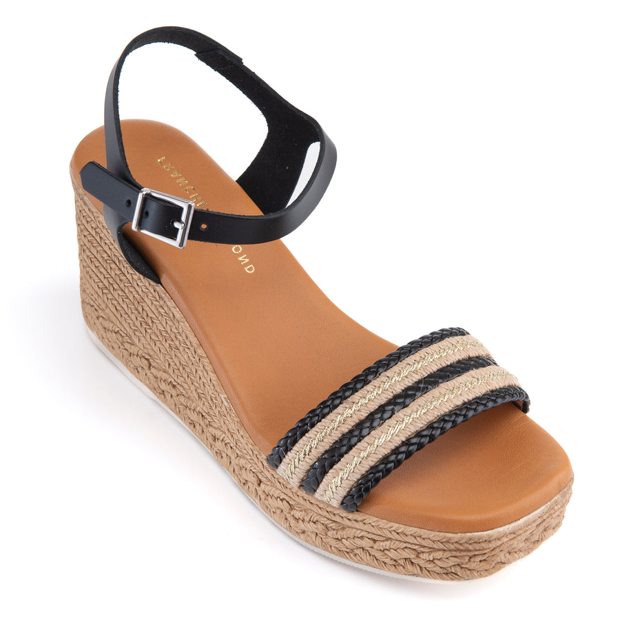 Cindy Black & Beige Wedge Sandal