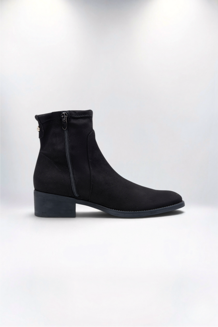 Trento Midnight Black Suedette Zipped Ankle Boot