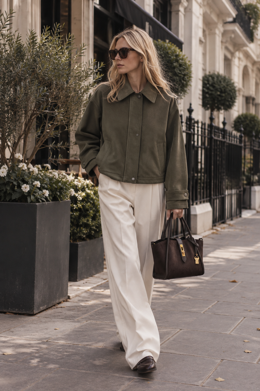Angela Olive Suedette Bomber Jacket