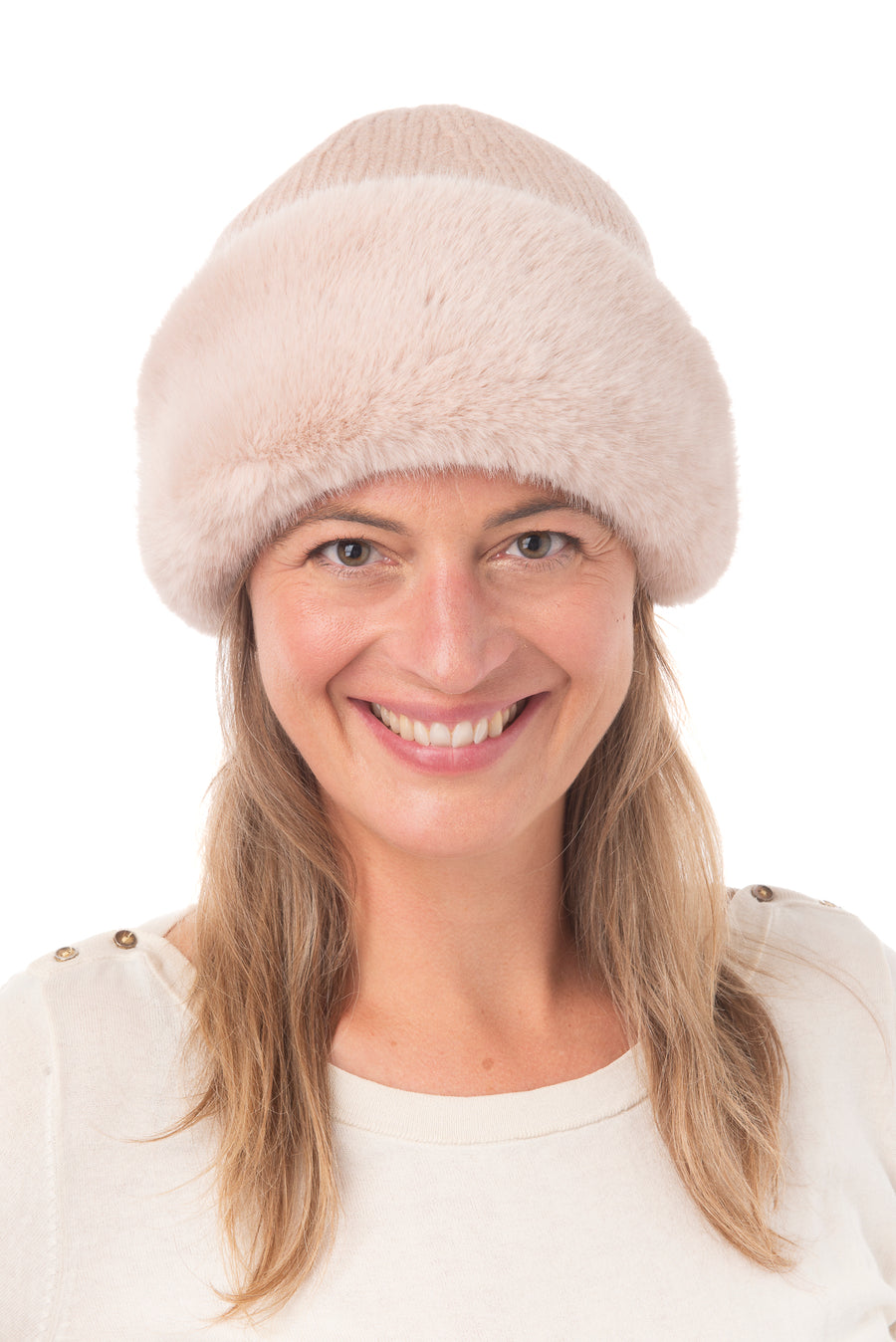 Clementina Beige Faux Fur Beanie