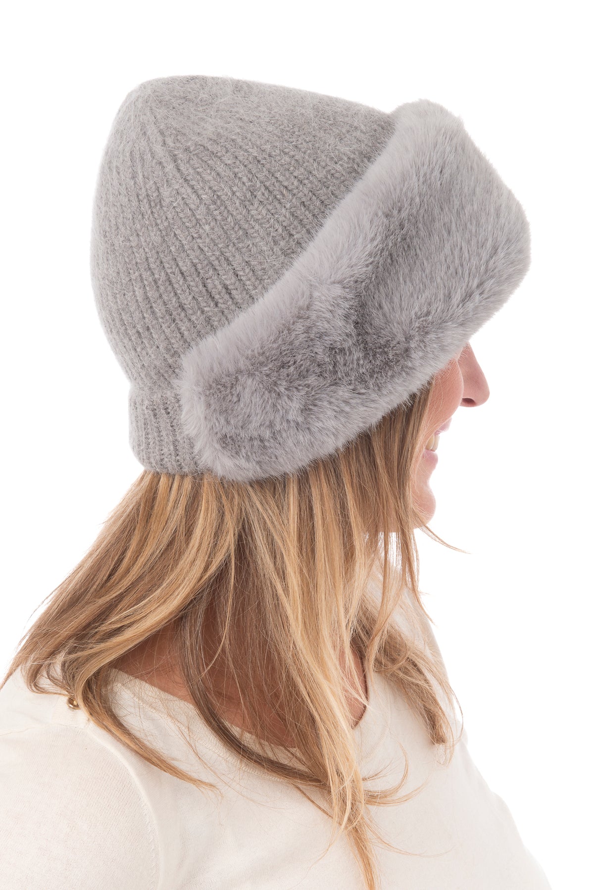 Clementina Grey Faux Fur  Beanie