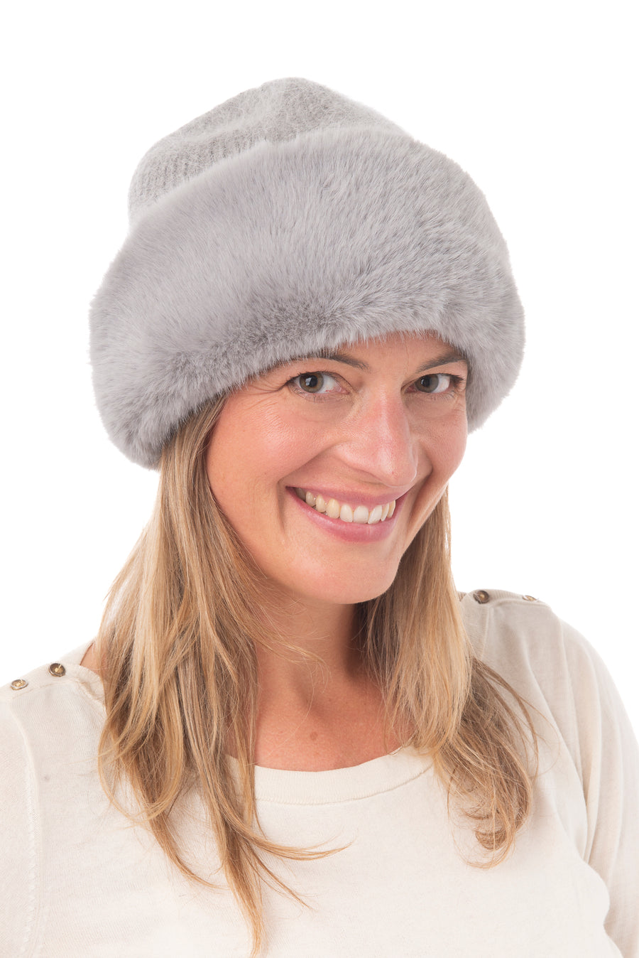 Clementina Grey Faux Fur  Beanie