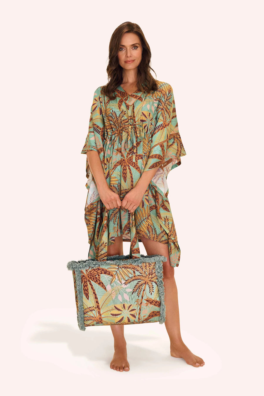 Beach Cover Up In Patterned Palms