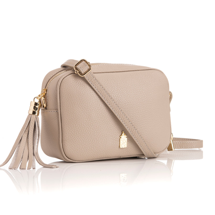 Caz Taupe Cross Body Bag with Tassel