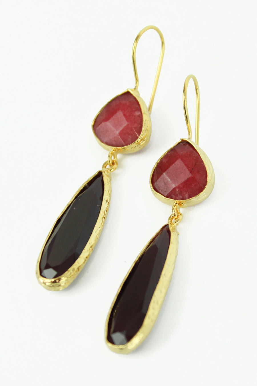 Dark Pink Two Drop Earrings
