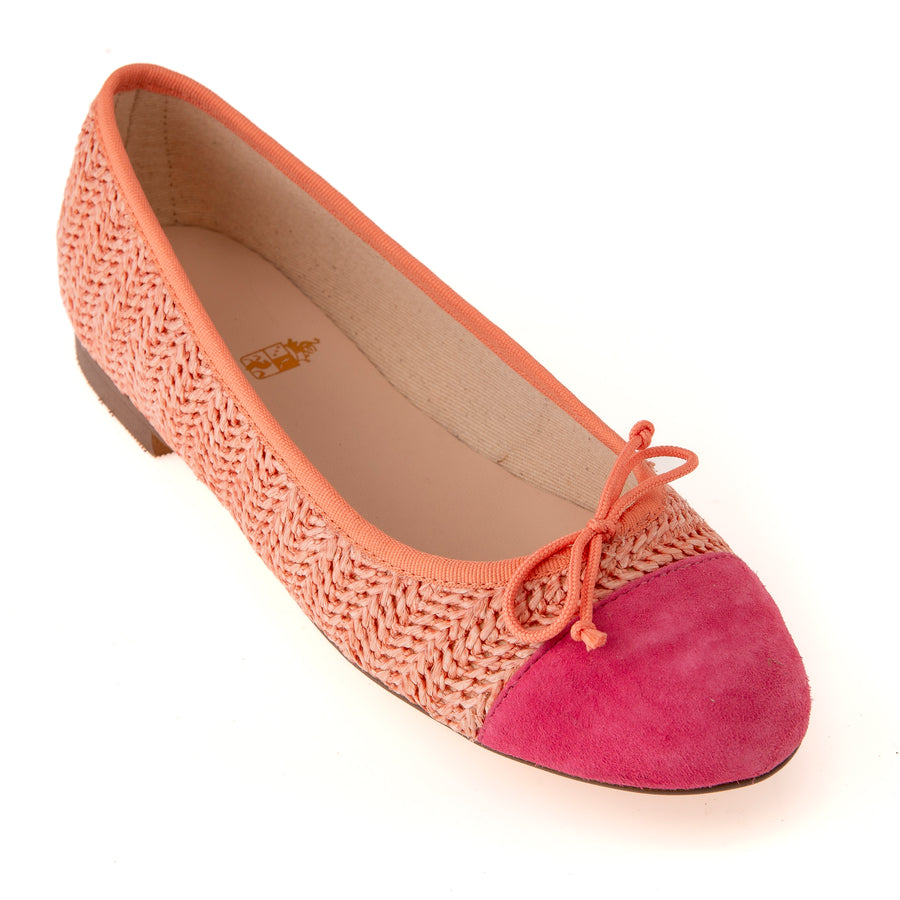 Edith Woven Raffia Ballet Shoe Candy/Coral