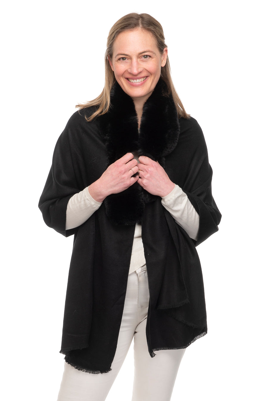 Azzura Midnight Black Wrap With Faux Fur Collar
