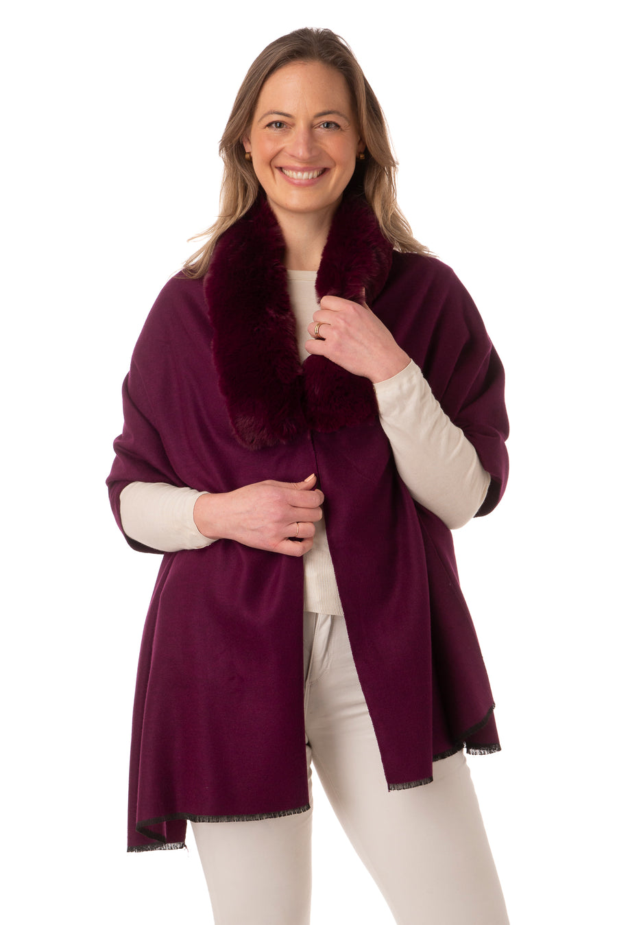 Azzura Burgundy Wrap With Faux Fur Collar