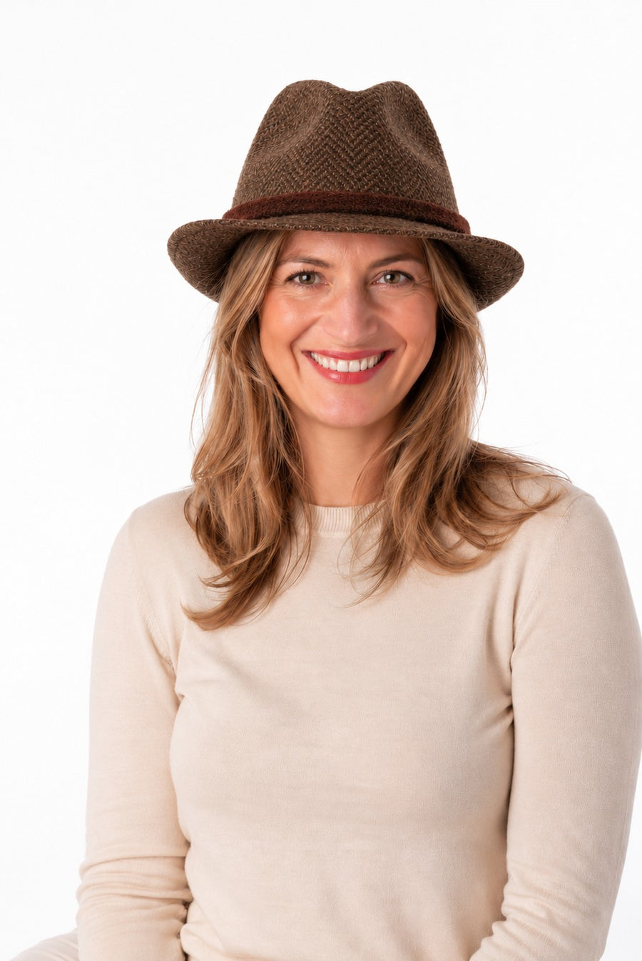 Silvia Classic Chocolate Herringbone Fedora Hat