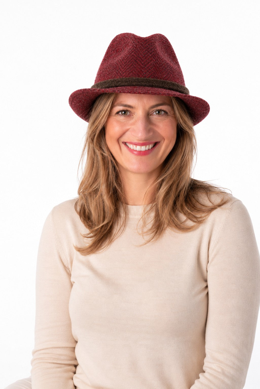 Silvia Beautiful Burgundy Herringbone Fedora Hat