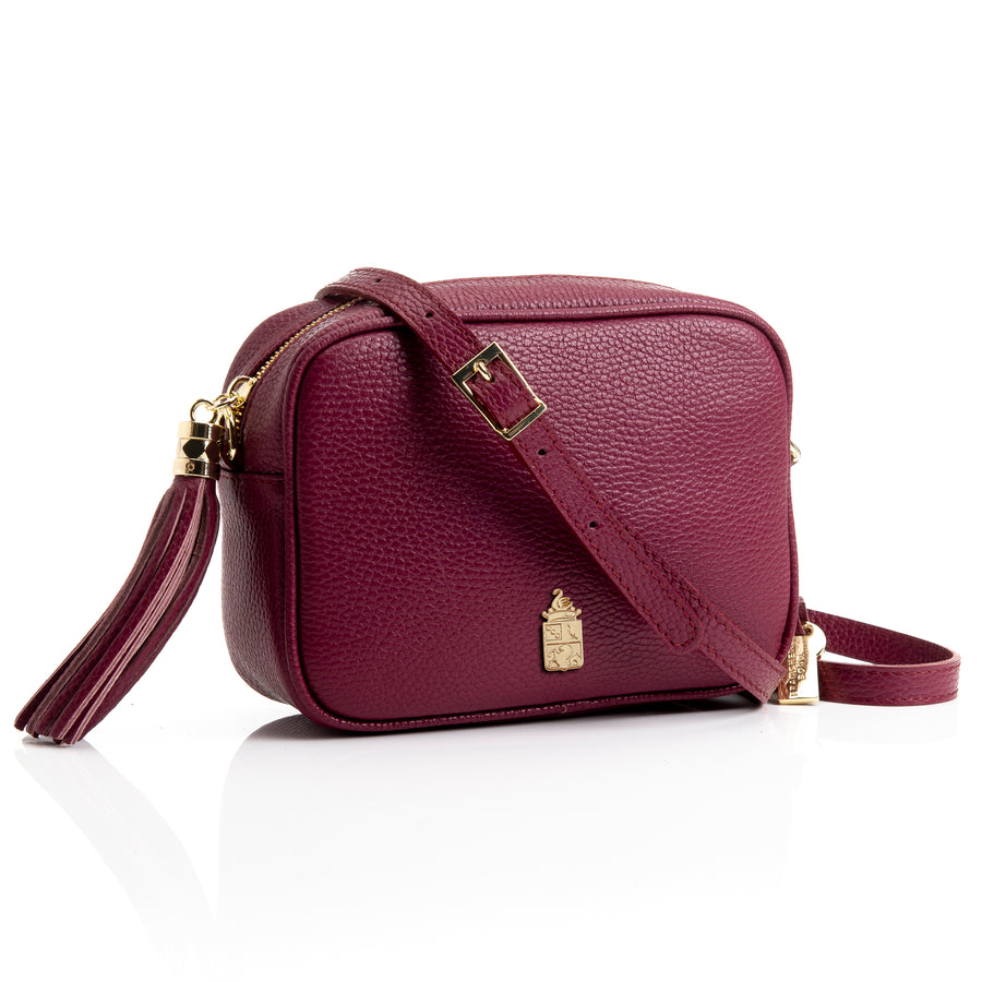Caz  Burgundy Leather Cross Body Bag with Tassel