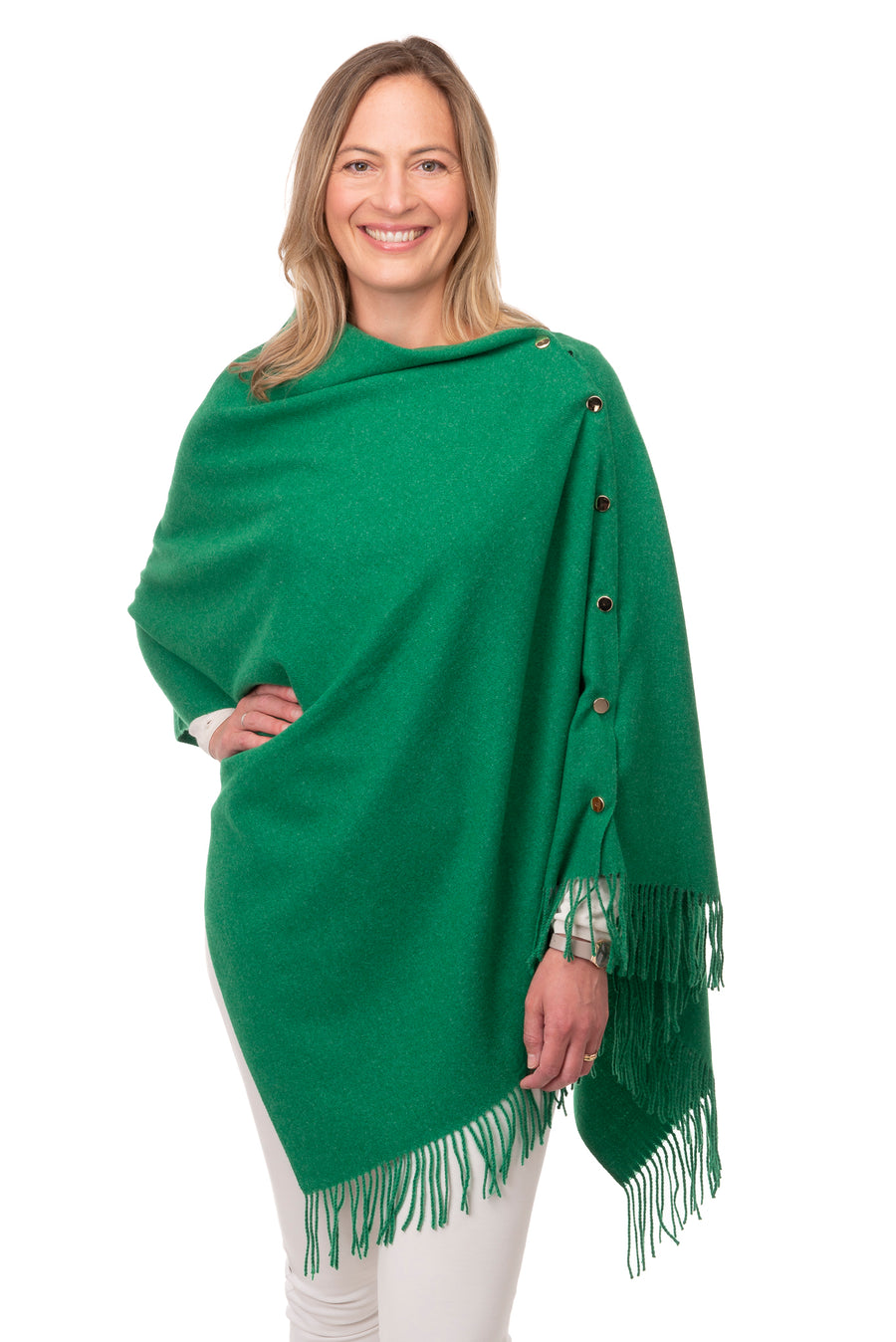 Gisella Emerald Green Button Poncho
