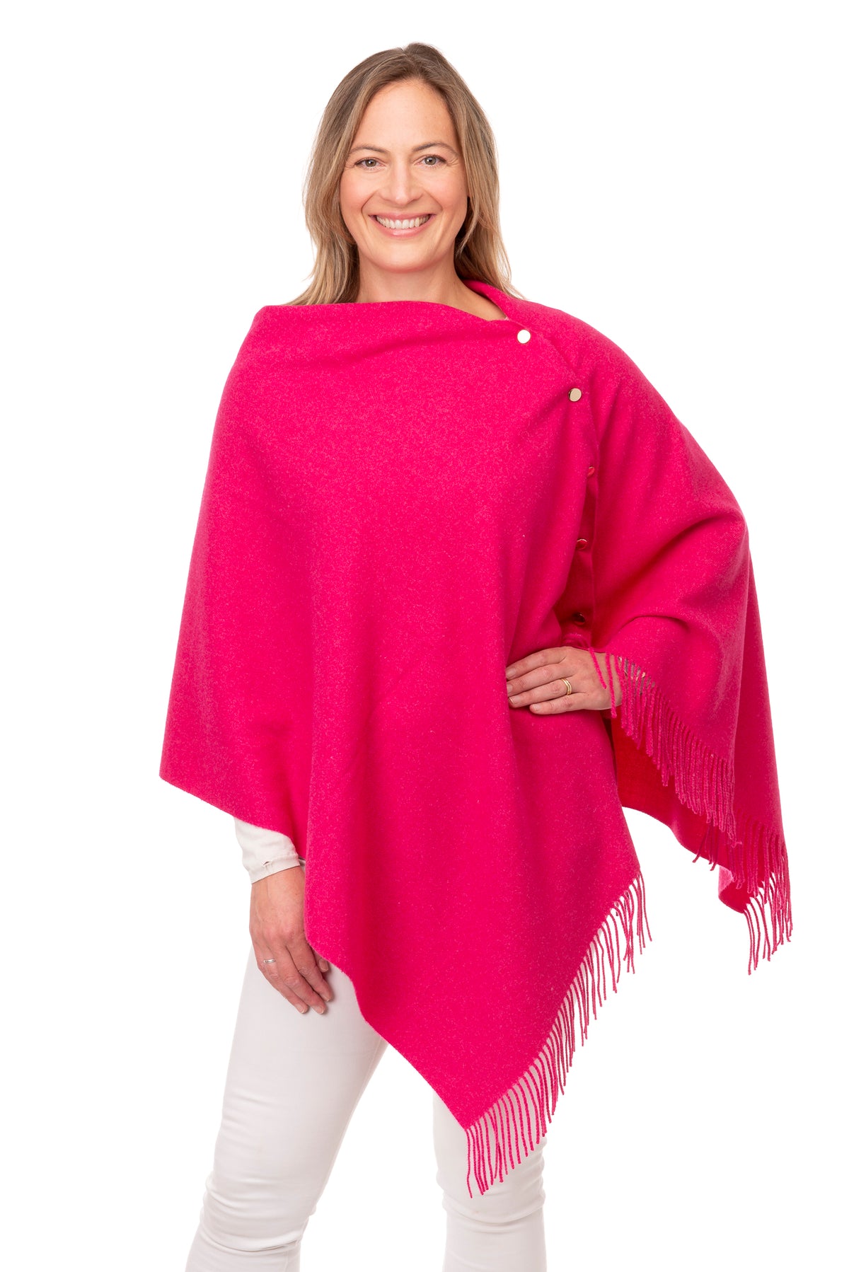 Gisella Fuchsia Button Poncho