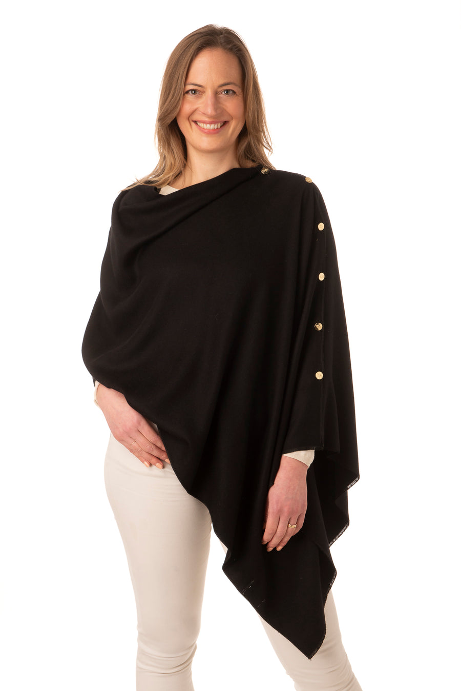 Gisellina Black Franchetti Bond Button Poncho