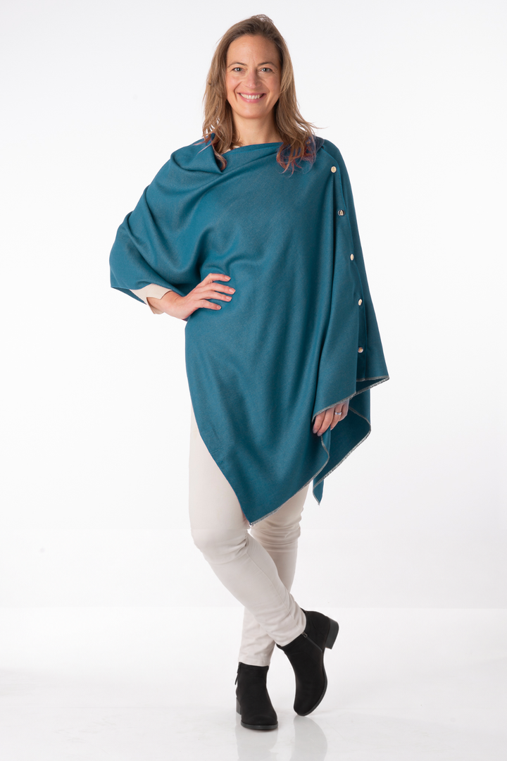 Gisellina Teal Franchetti Bond Button Poncho