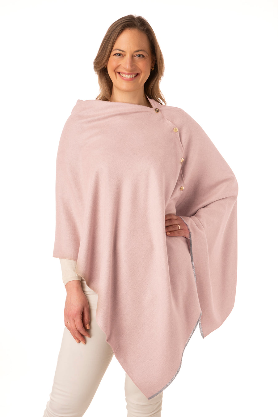 Gisellina Pale Pink Franchetti Bond Button Poncho