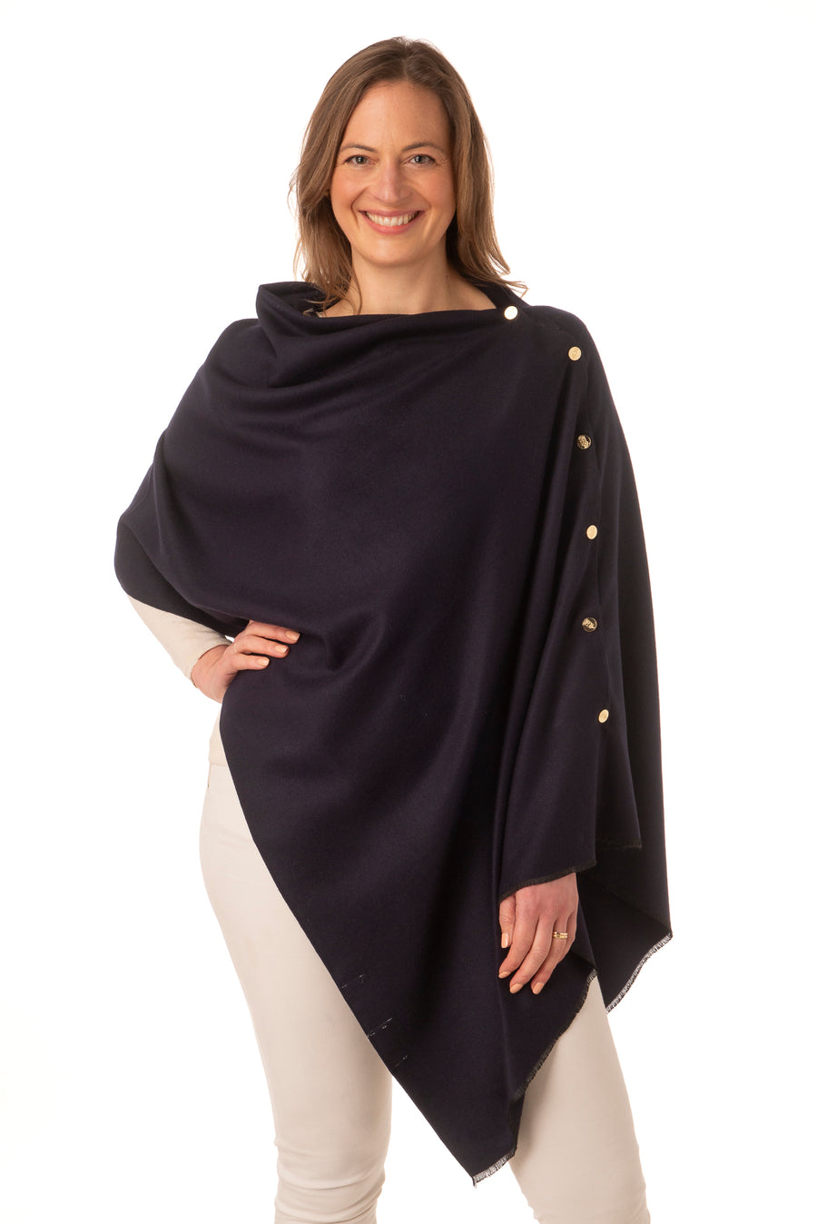 Gisellina Navy Franchetti Bond Button Poncho