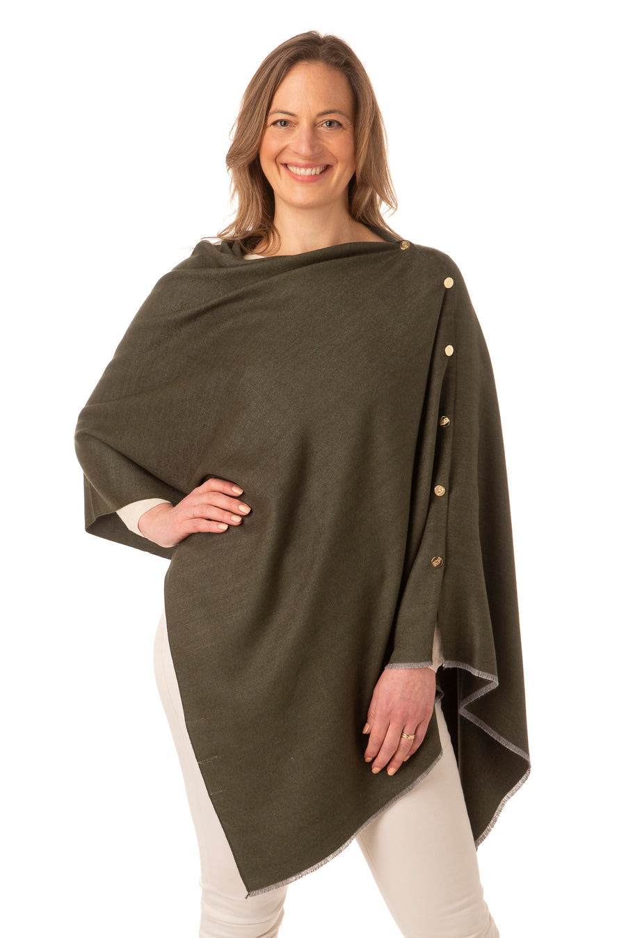Gisellina Olive Green Franchetti Bond Button Poncho
