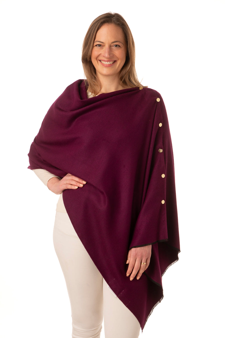 Gisellina Burgundy Franchetti Bond Button Poncho