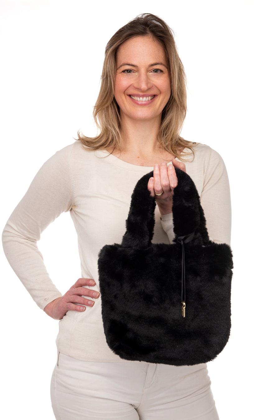 Benedetta Black Faux Fur Tote