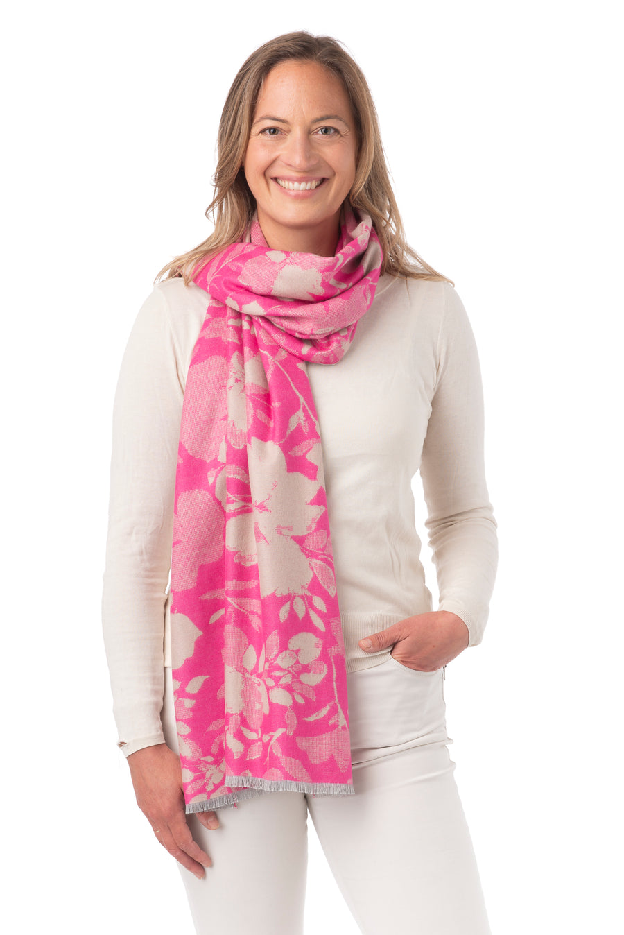 Cristina Fuchsia Floral Print Shawl