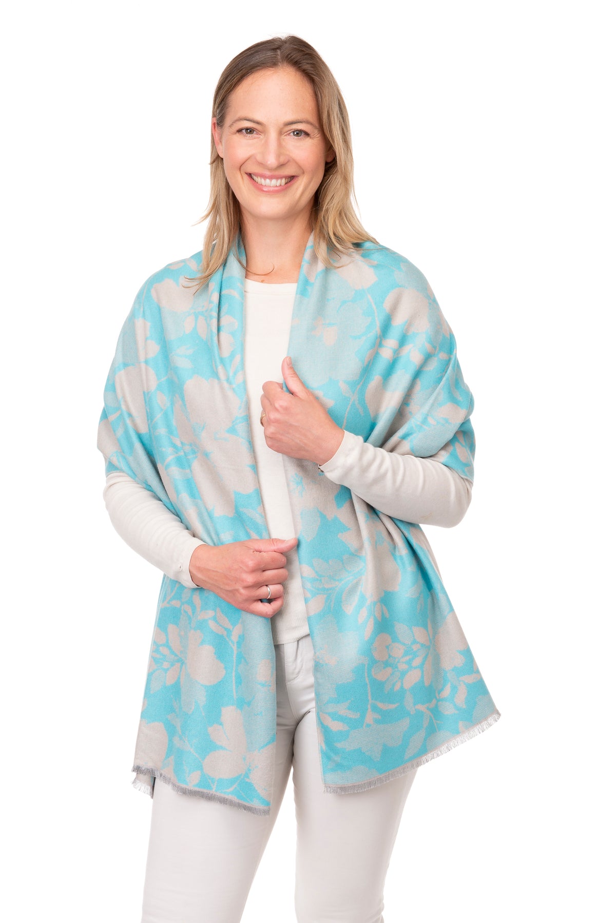 Cristina Turquoise Floral Print Shawl