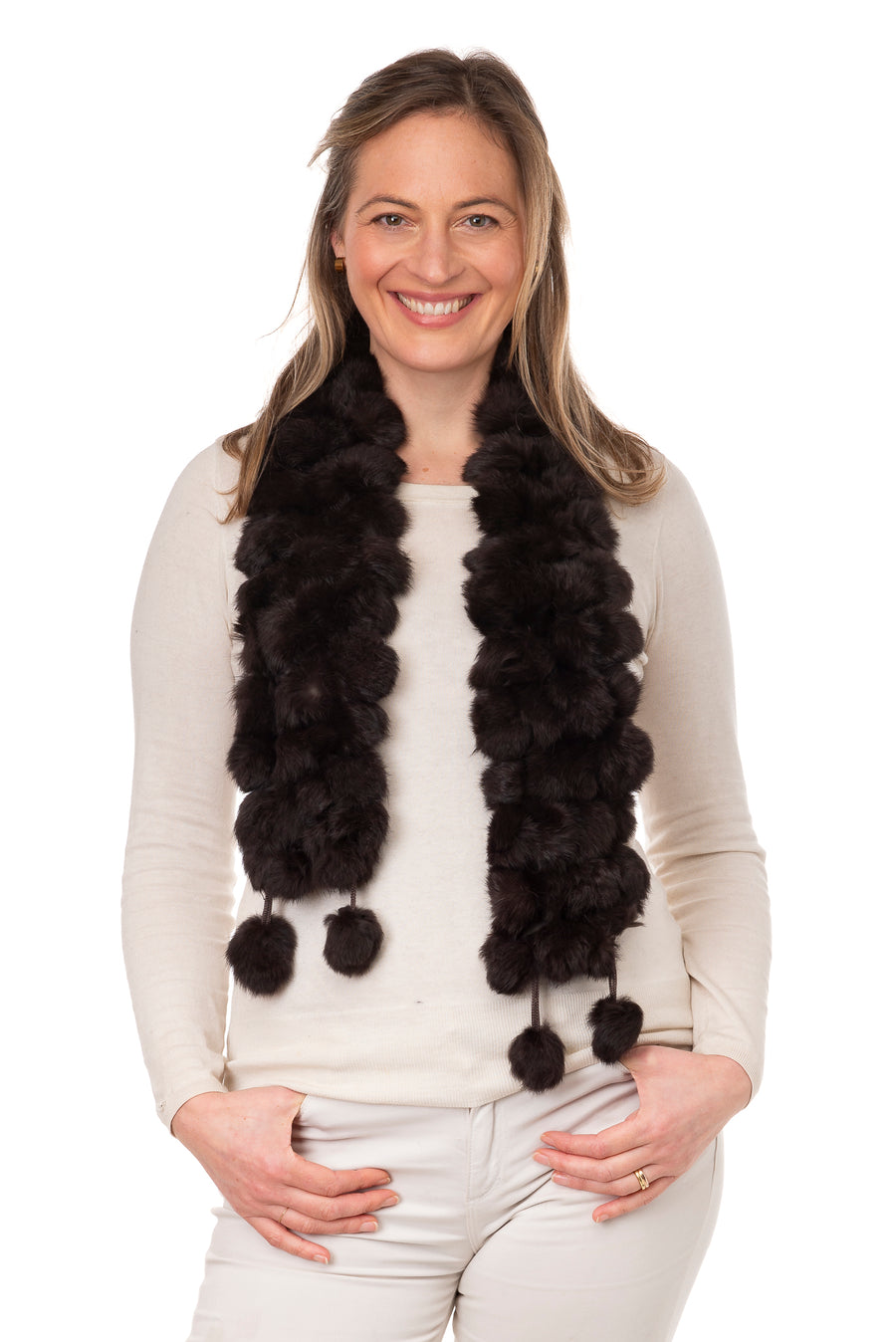Ambrah Chocolate Fur Pom Pom Scarf