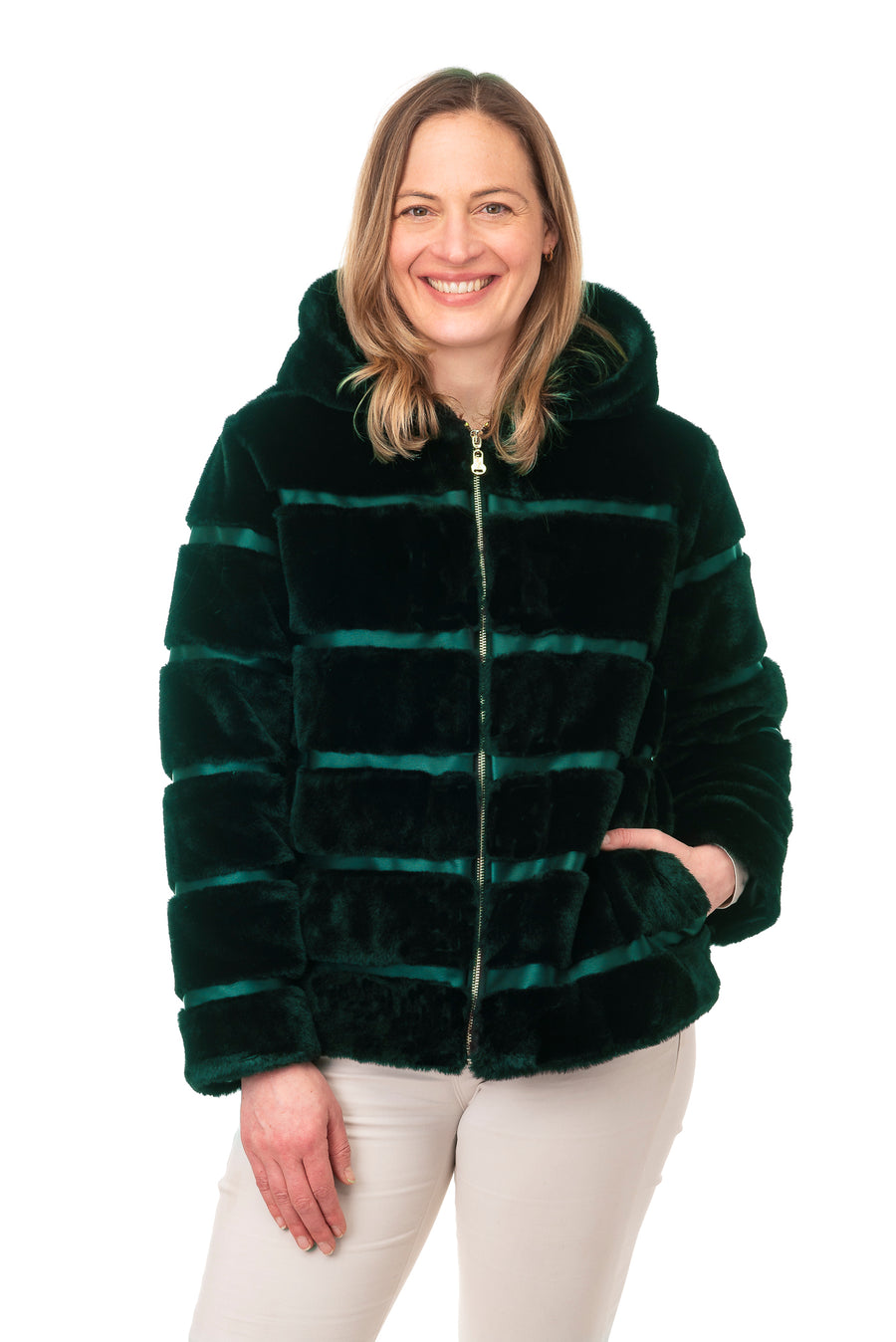 Viviana Winter Green Faux Fur Hooded Jacket
