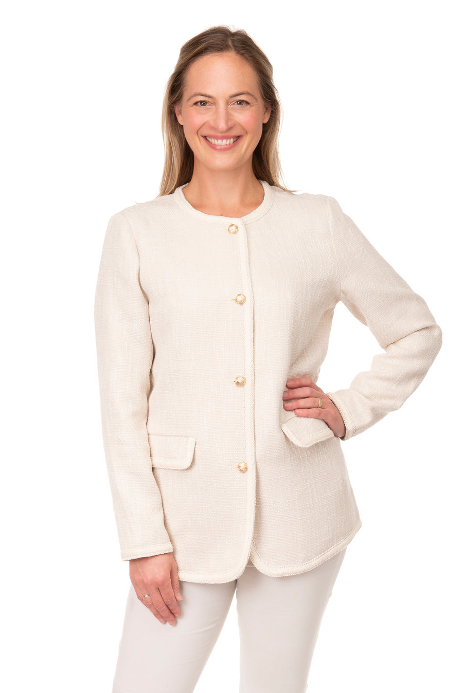 Mirabella Off White Weave  Long-Line Jacket
