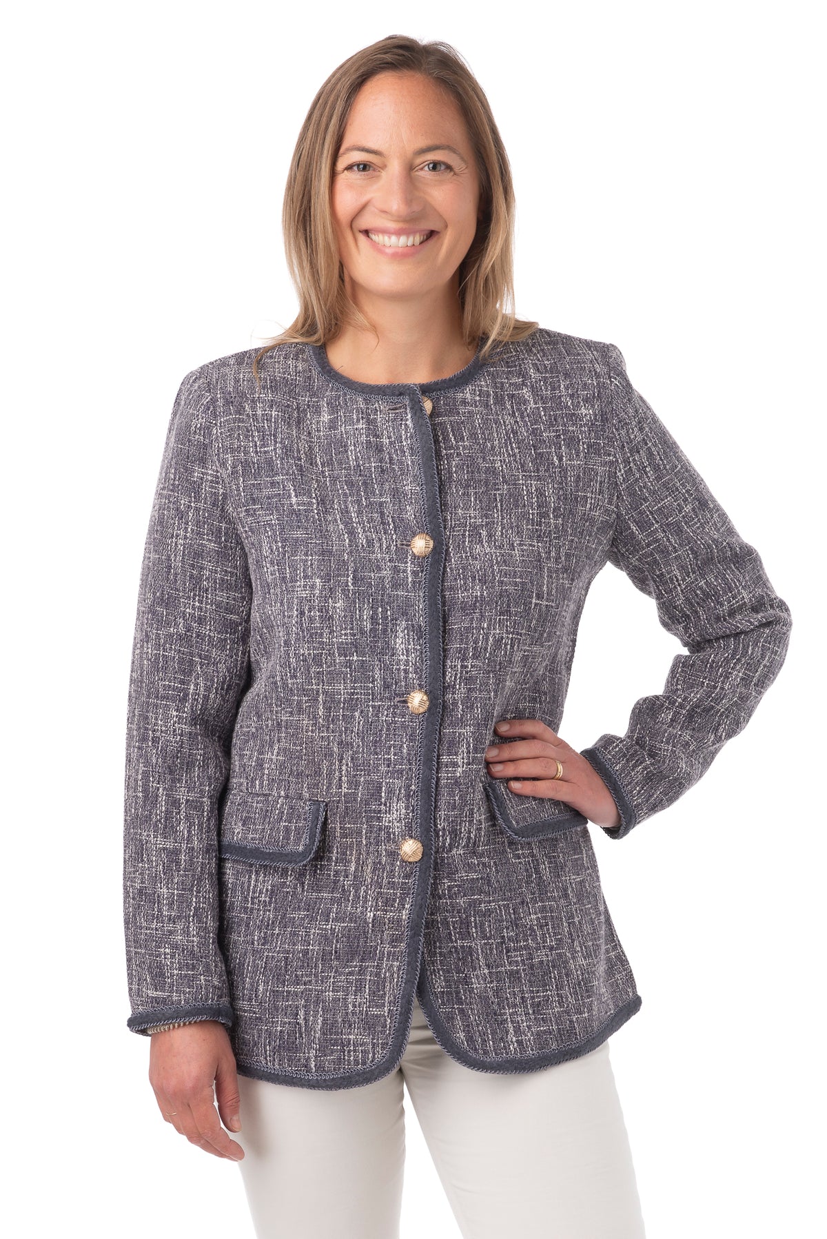 Mirabella Navy Weave Long-Line Jacket