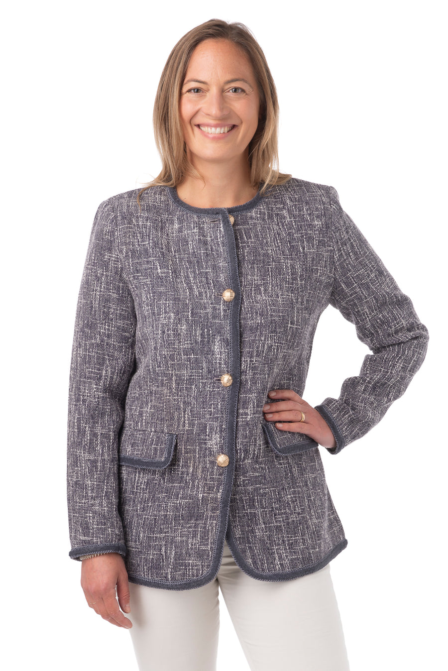 Mirabella Navy Weave Long-Line Jacket