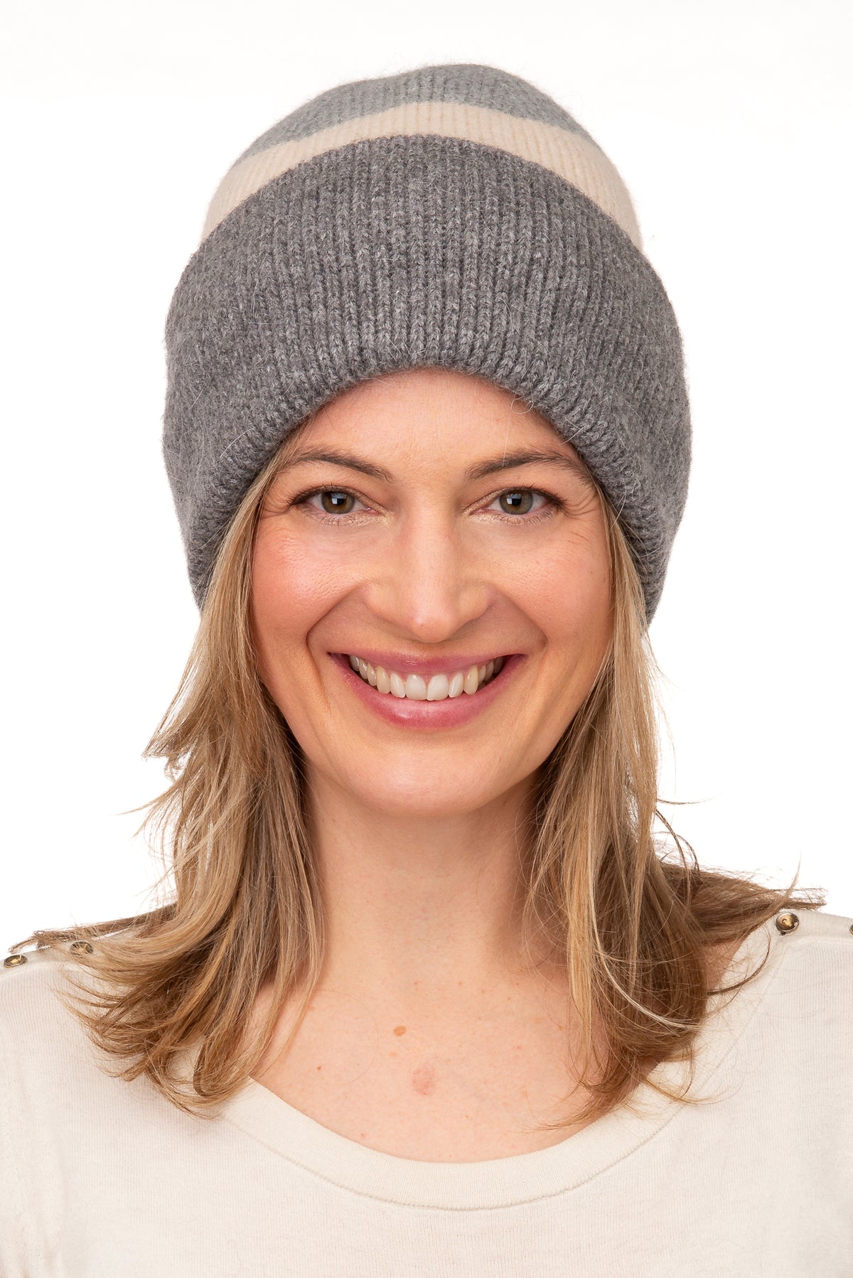 Anastasia Grey Tri-Coloured Stripe Beanie