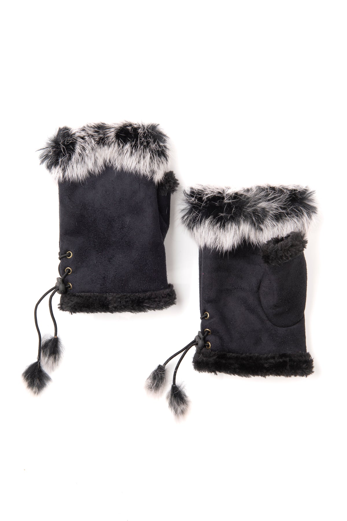 Cadenza Midnight Black Fingerless Suedette & Fur Mitt