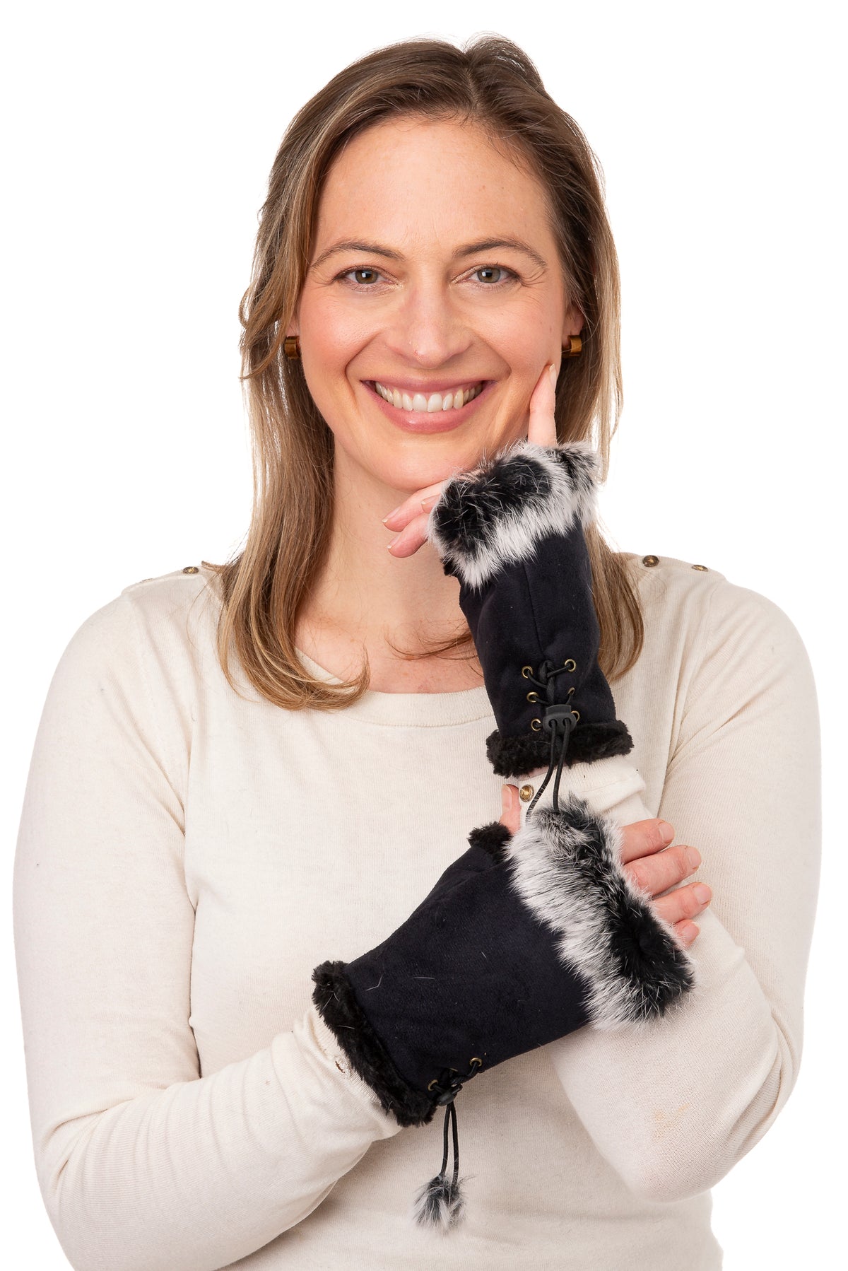 Cadenza Midnight Black Fingerless Suedette & Fur Mitt