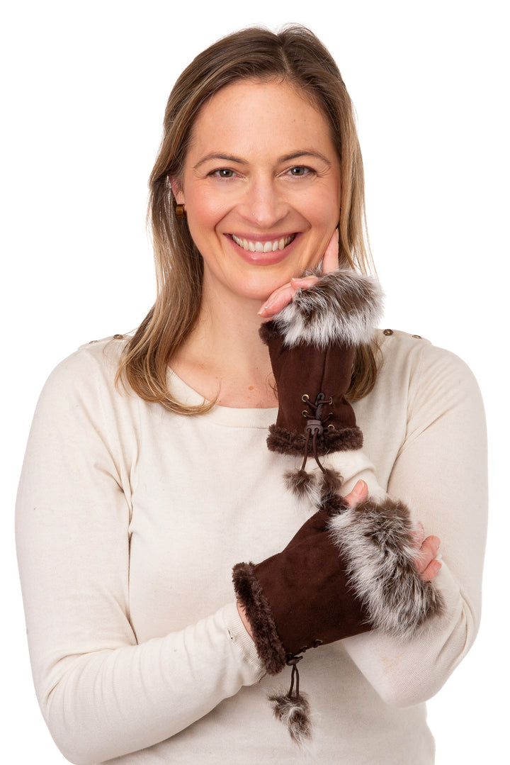 Cadenza Classic Chocolate Fingerless Suedette & Fur Mitt