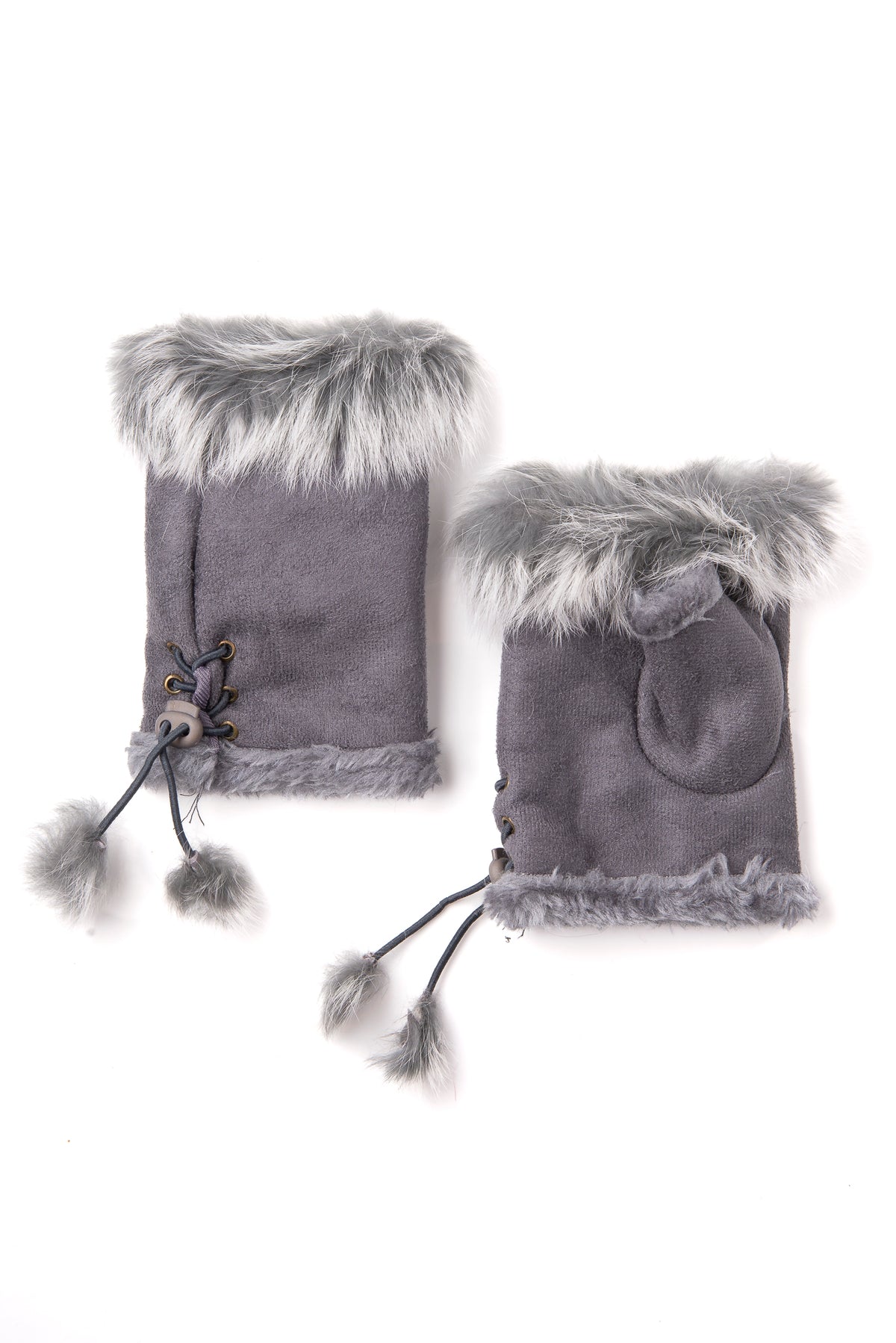Cadenza Stormy Grey Fingerless Suedette & Fur Mitt