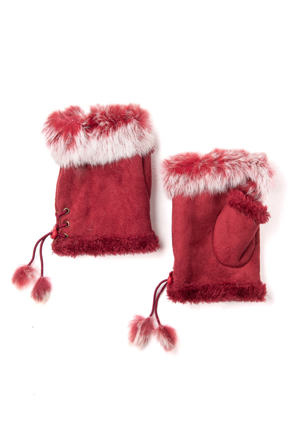 Cadenza Ruby Red Fingerless Suedette & Fur Mitt