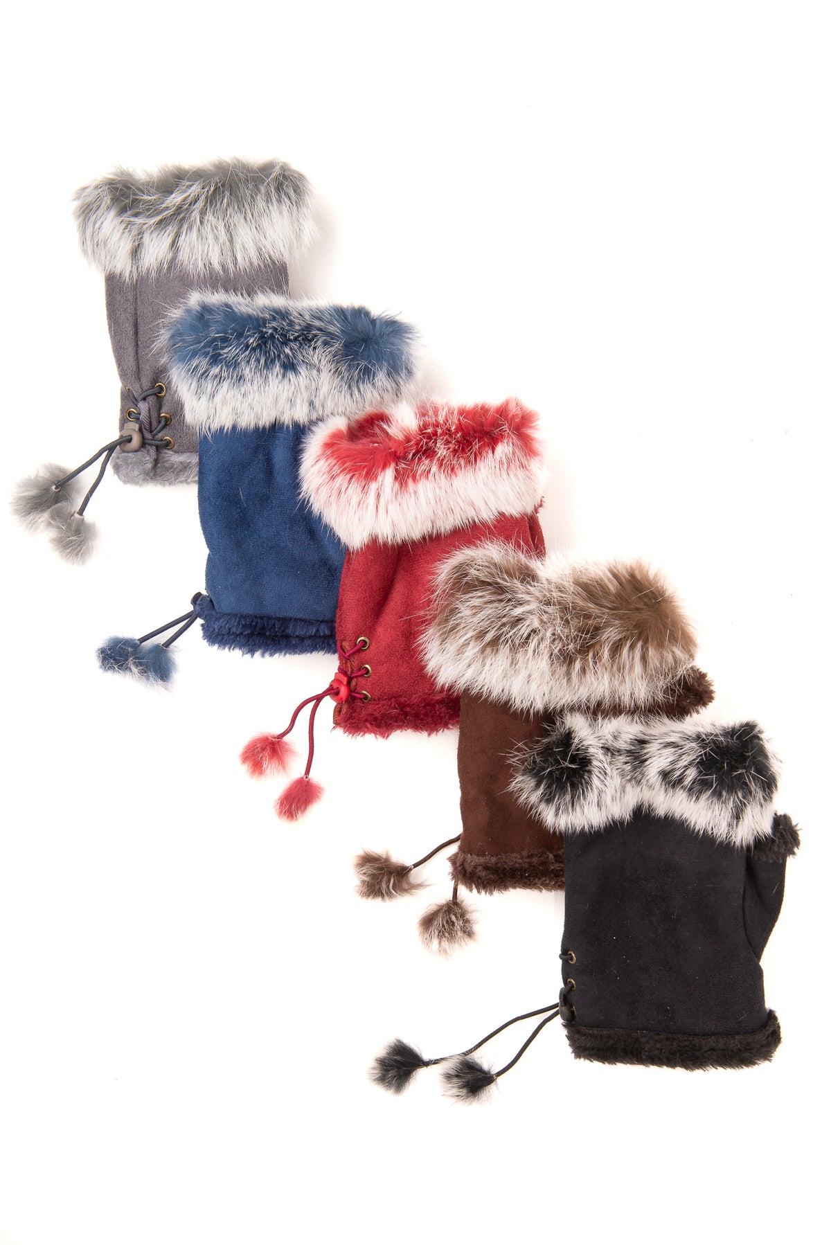 Cadenza Midnight Black Fingerless Suedette & Fur Mitt