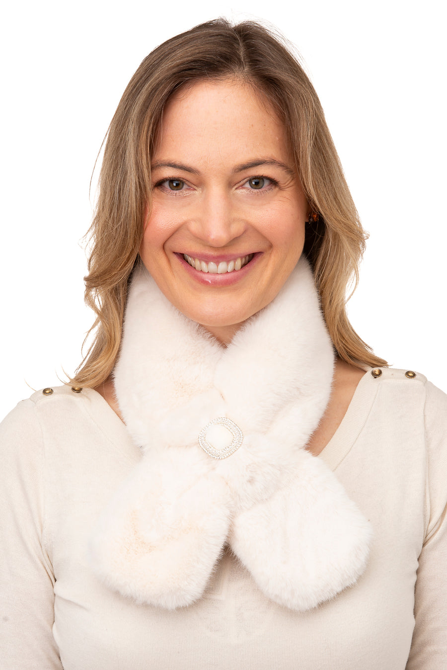 Monica Beige Faux Fur Tippet With Diamante Detail