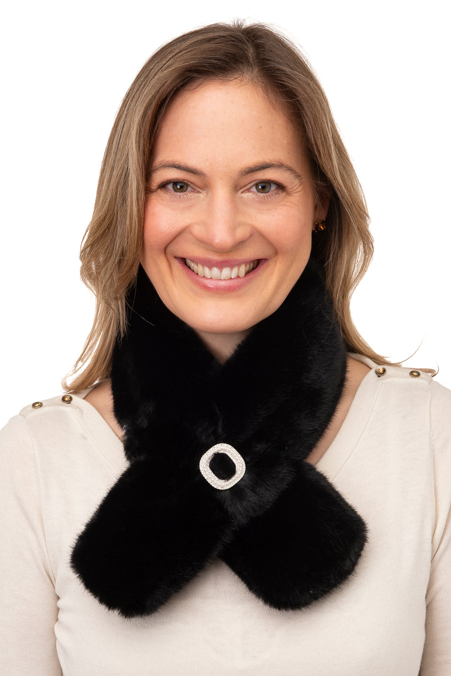 Monica Black Faux Fur Tippet With  Diamante Detail
