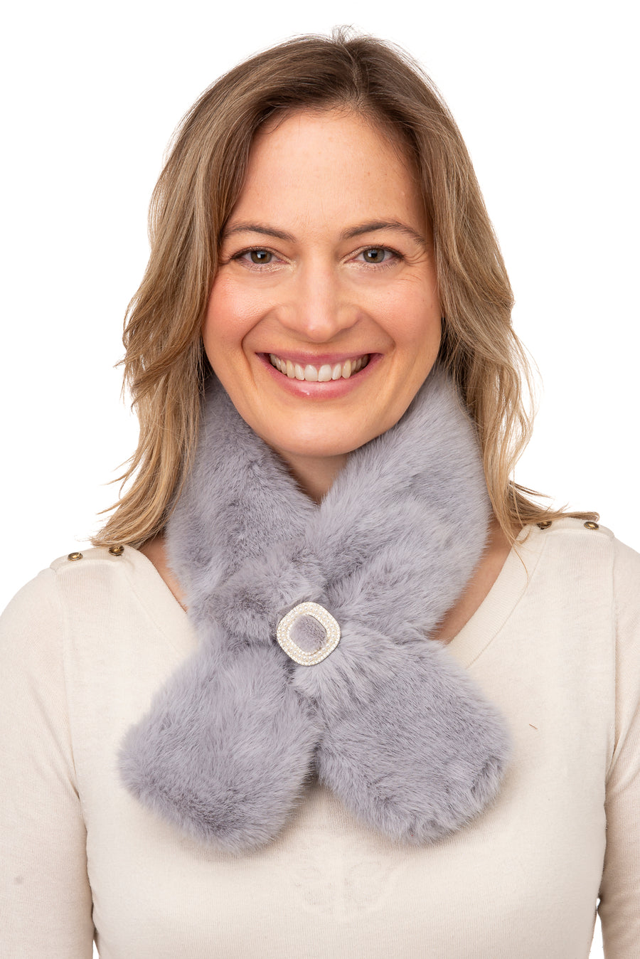 Monica Grey Faux Fur Tippet With Diamante Detail