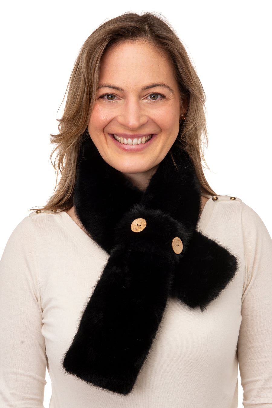 Karina Black Faux Fur Tippet With Button Detail