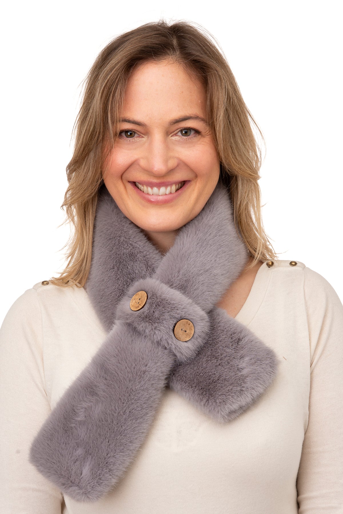 Karina Grey Faux Fur Tippet With Button Detail