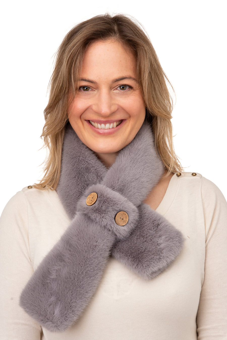 Karina Grey Faux Fur Tippet With Button Detail