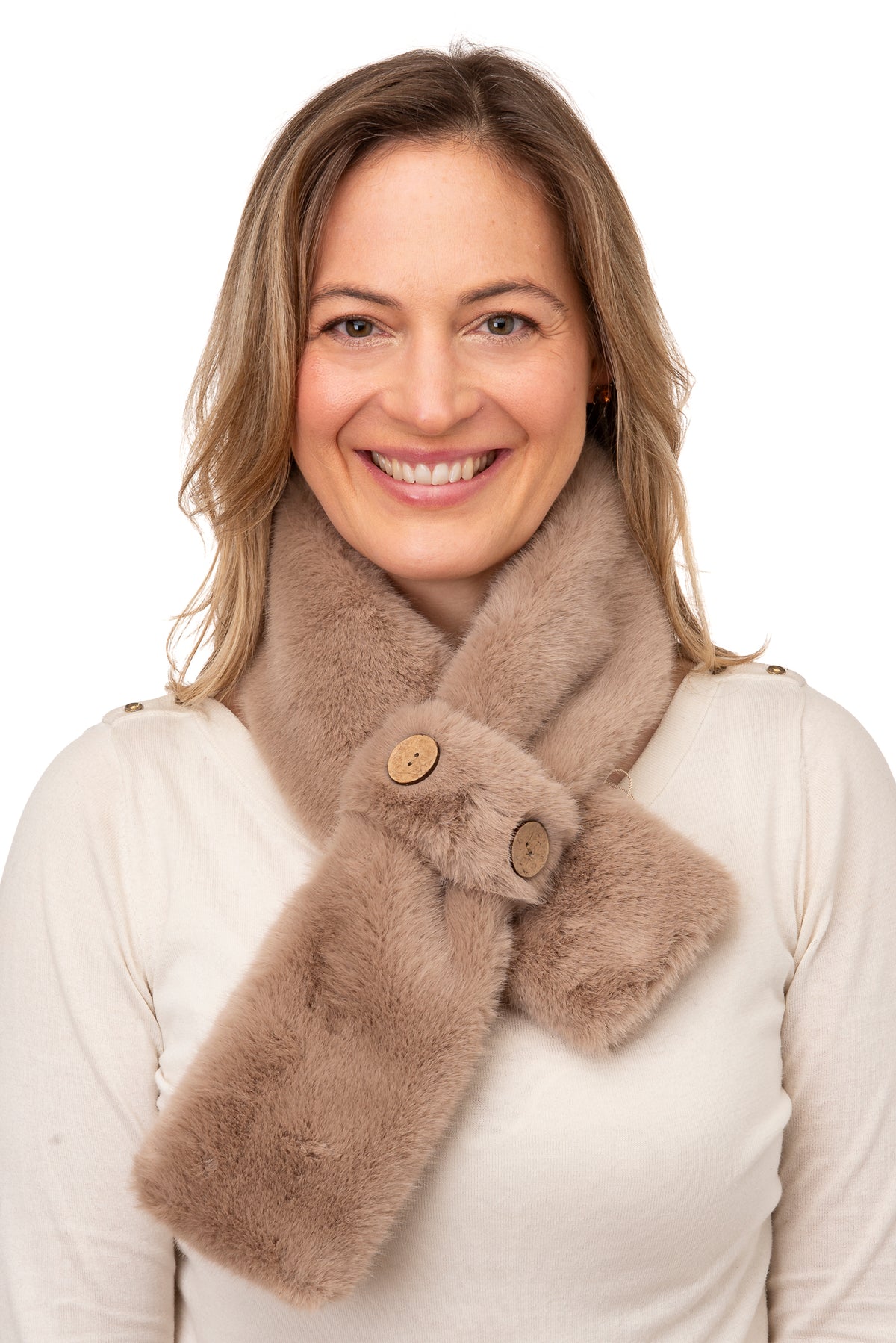 Karina Mocha Faux Fur Tippet With Button Detail