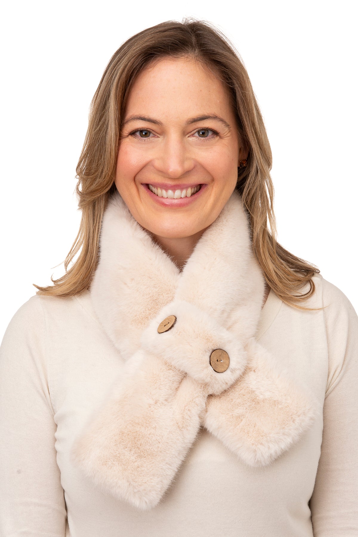 Karina Beige Faux Fur Tippet With Button Detail